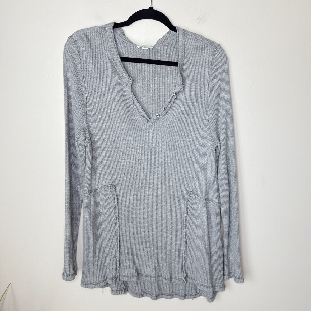 Sundance Light Gray Waffle Knit Long Sleeve Pullover